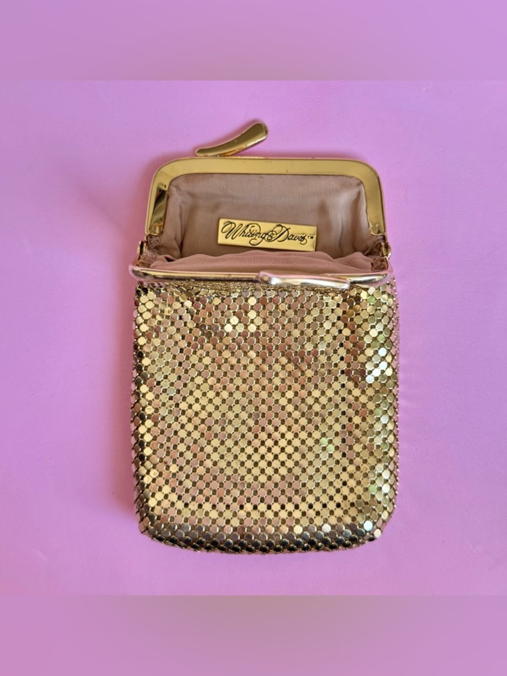 Whiting & Davis Gold Mesh Snap-Top Wristlet